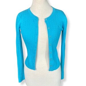 🌴 Lilly Pulitzer Turquoise Cable-Knit Button-Front Cardigan – Size S